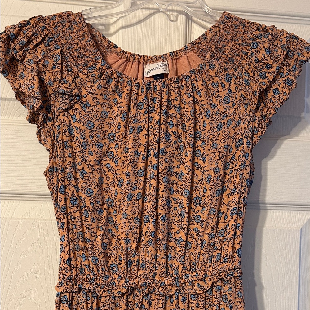 Universal Thread XS Floral Rust Midi Dress with Ruffle Hem - Picture 2 of 5